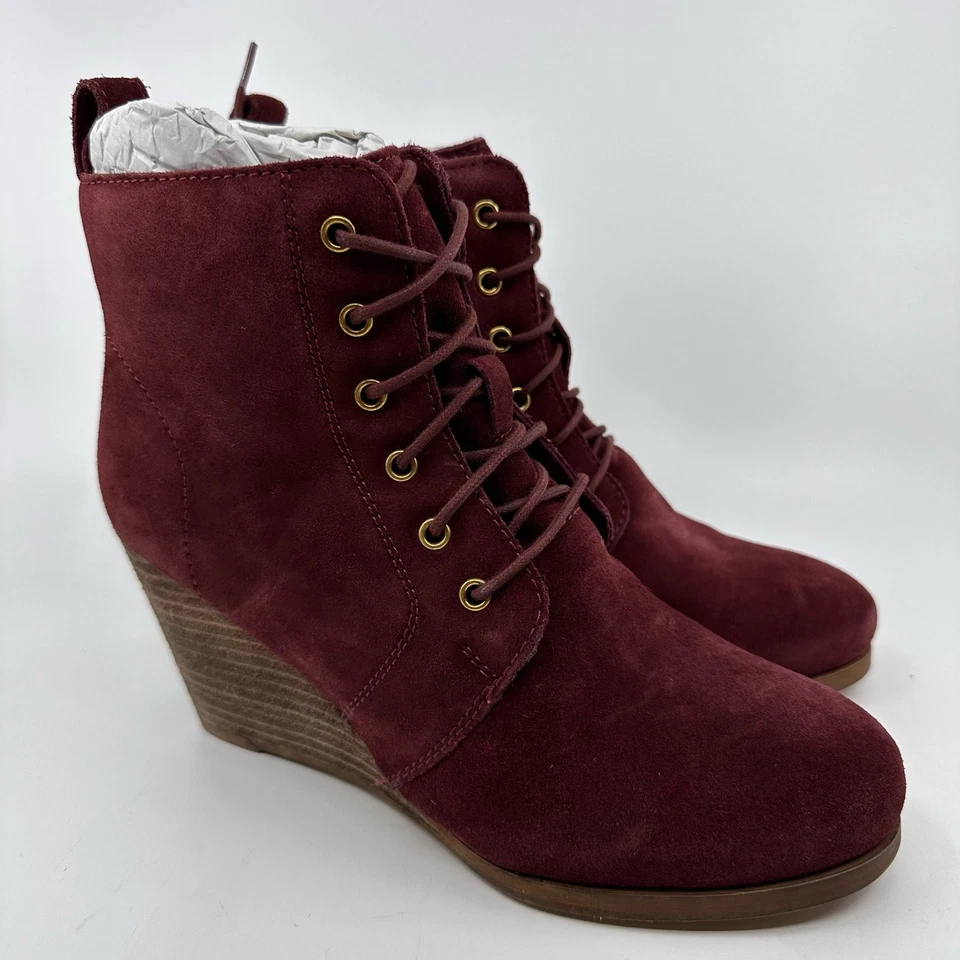 Botín al tobillo de gamuza Diba Blake tacón de cuña con cordones punta redonda borgoña para mujer US10M Foto 2 de 4