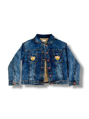 Monnalisa Girls Bear Embroidered Fur Lining Long Sleeve Denim Jacket Size 12