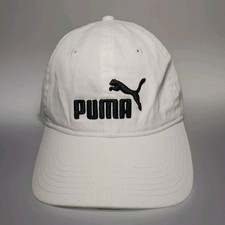 PUMA Big Embroidered Cat Logo Cap Adult White Adjustable Black Spell Out Hat
