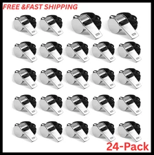 24-Pack Stainless Steel Whistles with Lanyards - Loud, Clear Sound for Coaches,