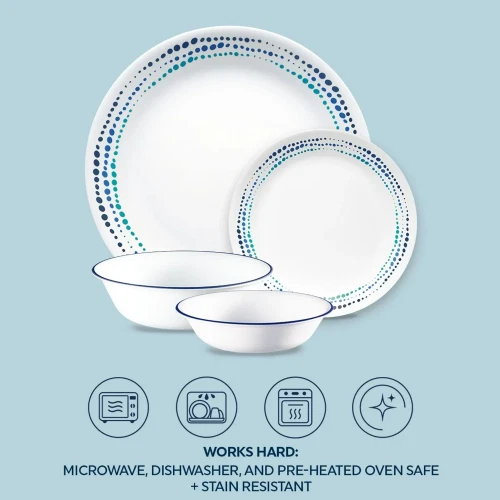 New Corelle Classics Ocean Blues 16-Piece Dinnerware Set 1148573 - Image 4 of 4