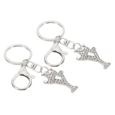 Initial Letter Keychain, 2 Pcs Letter Y Crown Design Charm, Silver Tone