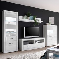 Wohnwand Anbauwand Wohnzimmerset Weiß Tv-Unterschrank Vitrine Lowboard Highboard