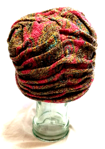VTG Velour 1960s Cloche Easter Rose Turban Hat Metallic Accent MCM Chapeaux - Picture 6 of 11