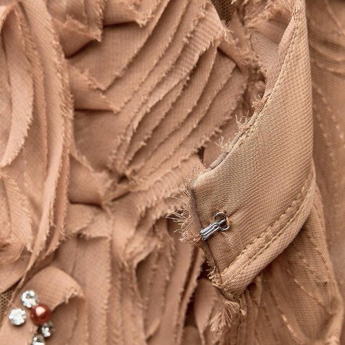 ZARA NEW WOMAN TEXTURED COAT WITH FAUX PEARLS AND BEADS OCHRE SIZE S 3920/062 - Picture 5 of 6