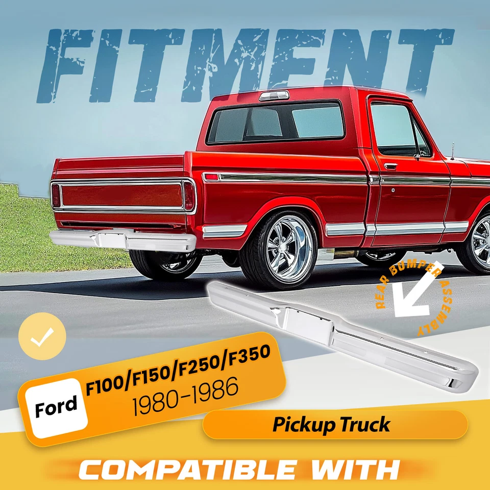 Barra frontal de parachoques trasero cromada para camioneta Ford F100/F150/F250/F350 1980-1986 Foto 2 de 4