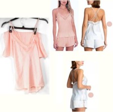 Linea Donatella Lace Trim Satin Cami Shorts Pajama Set Coral Ch Siz New SHT040