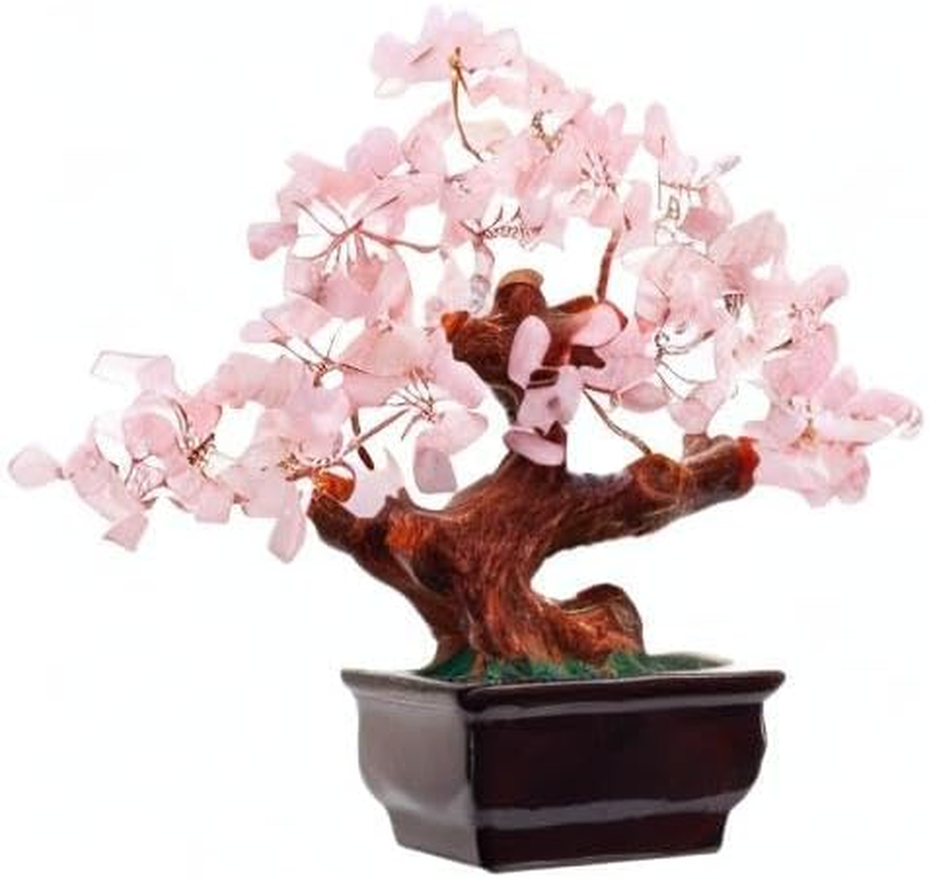 Feng Shui Natural Rose Pink Quartz Crystal Money Tree Bonsai Style