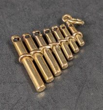Gold Pan Flute Pendant Charm Panpipes Syrinx Vintage 