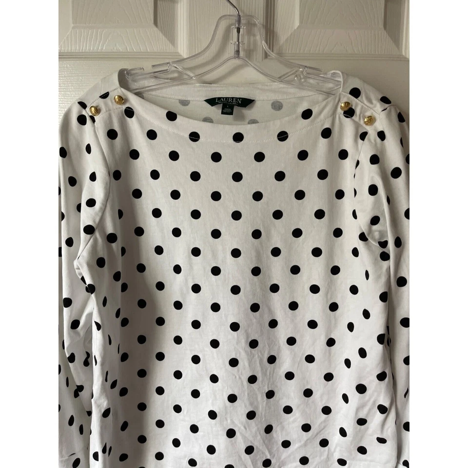 Blusa Ralph Lauren Mujer Grande Lunares Retro Rockabilly Informal Botón Dorado Foto 3 de 4