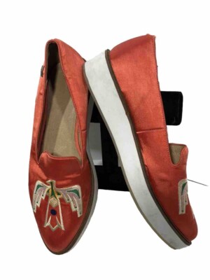 Australia Luxe Collective Coral Satin Shoe Slippers-Embroidered Thunderbird-Sz10