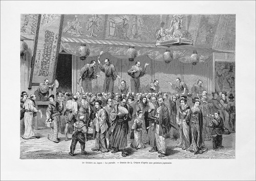 JAPON TRADITIONNEL - LE THEÂTRE (KABUKI): LA PARADE - Gravure du 19e siècle - Bild 2 von 3