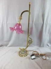 Antique Brass Table Lamp &  Cranberry Optic Shade Wired PAT TESTED FULLY WORKING