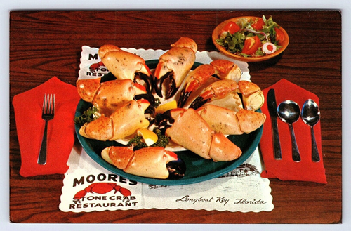 Sarasota FL Moore's Stone Crab Restaurant Longboat Key Plate Seafood Postcard