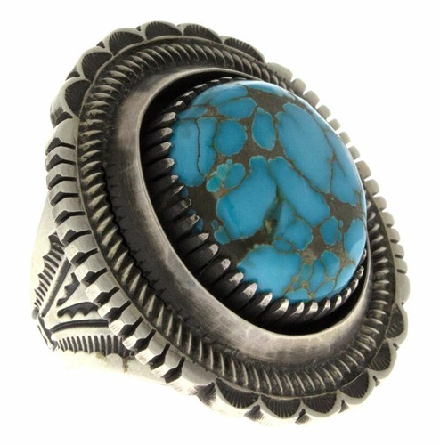 10 - Natural Easter Blue Turquoise Ring By Navajo Artist Calvin Martinez - Picture 2 of 4