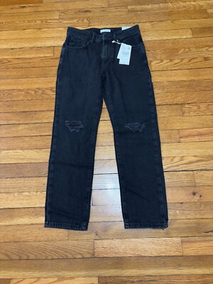 MNG Mango Boys Slim Jeans Size Teen XS 27x26 Black Distressed Denim NWT!