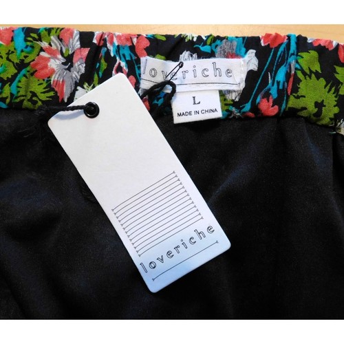 Loveriche Floral Skirt Womens L Black Pink Blue Green Elastic at Waist Long NEW - Picture 8 of 10