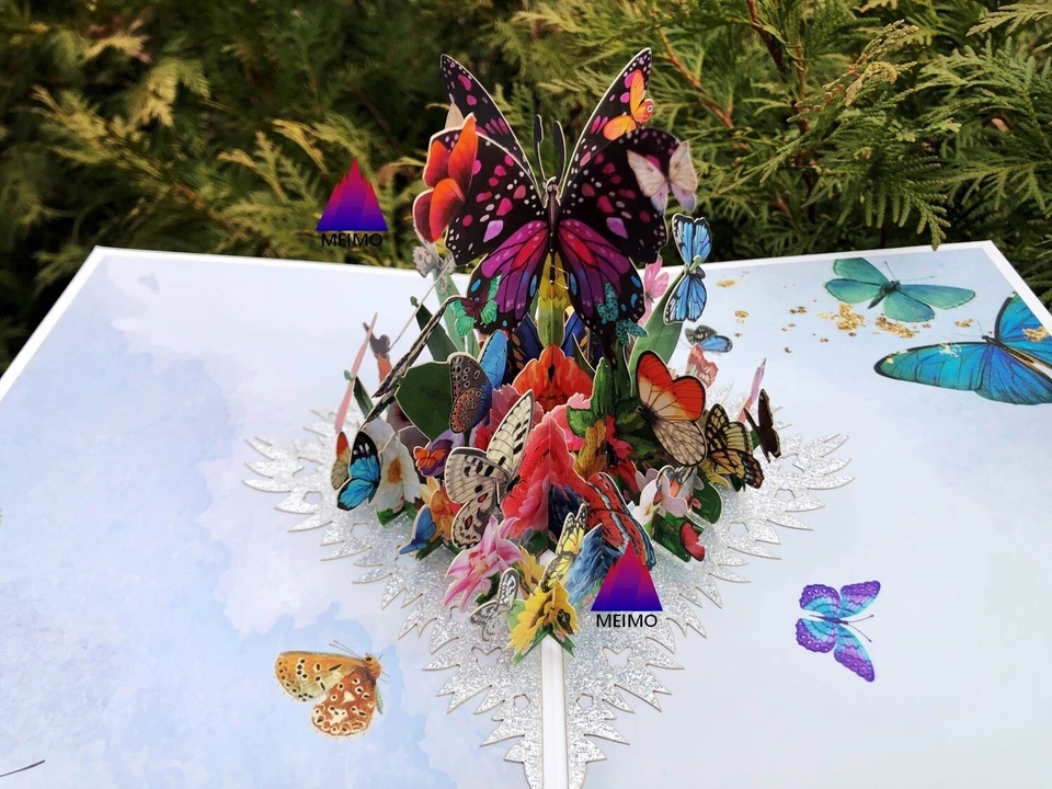 3D 弹出贺卡蝴蝶花朵生日母亲妈妈爱情周年纪念 — 第 3/4 张图片