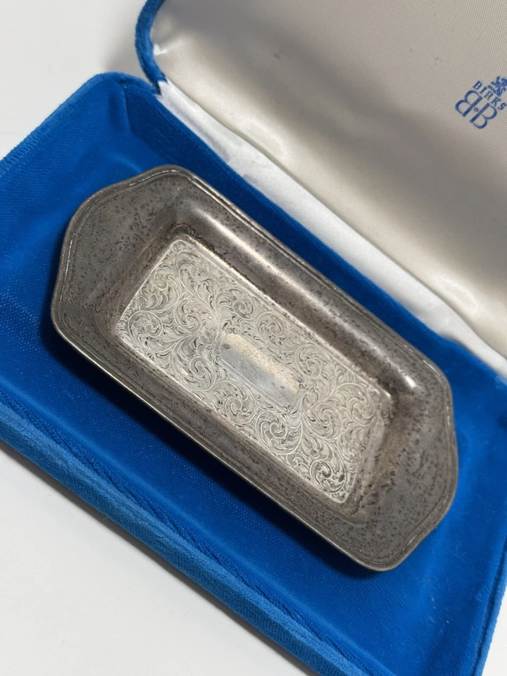 Bandeja Grabada Repoussé Vintage Abedules Plata Esterlina 5-1/4" * 3" con Estuche 49.3G Foto 3 de 4