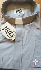 MDS Men's SS Gray Tab Collar Clergy Shirt with Deacon's Cross on Pocket