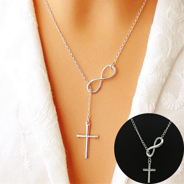 Stainless Steel Infinity Charm Cross Pendant Womens Silver Jewelry Necklace Stainless Steel Infinity Charm Cross Pendant Womens Silver Jewelry Necklace