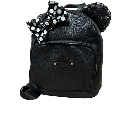 Disney Minnie Mouse Sequin Ear Mini Backpack Black Pebbled Faux Leather Bow Minnie Mouse Loungefly Disney Minnie Mouse Pebble Textured  main image 4