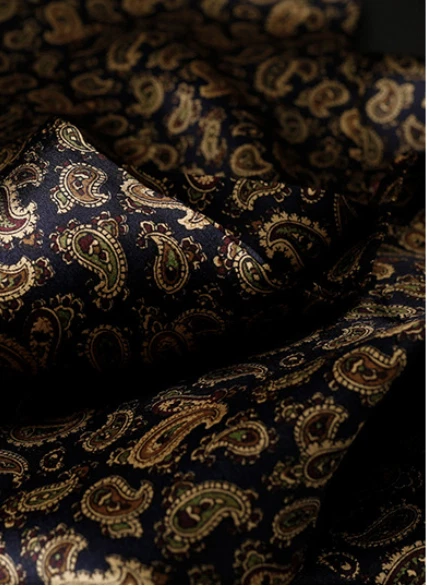 100% Silk Scarf men women neckerchief Wrap paisley floral black yellow QS175-8 - Image 3 of 4