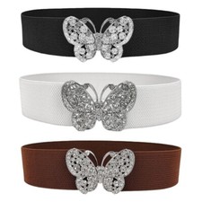 Women Shiny Rhinestones Butterfly Buckle Belt Waistband Crystals Stretchy Corset