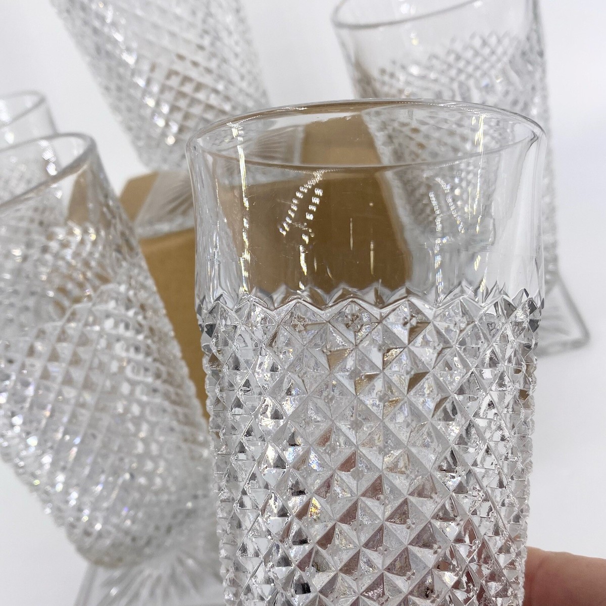 5 Vtg Westmoreland English Hobnail Clear Iced Tea Glasses Diamond
