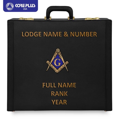 Masonic Apron Hard Case - Blue Lodge, Hand Embroidered, Gold Lock, Personalized