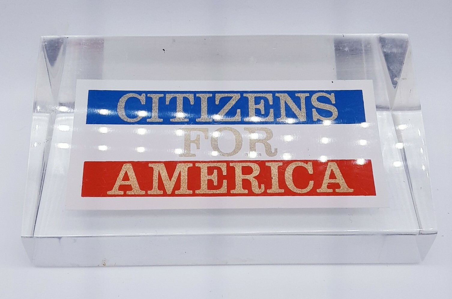 Vintage CFA Citizens For America Paperweight Lucite Ronald Regan Grass Roots-image