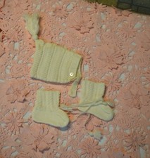 Vintage childs bonnet and booties knit newborn white