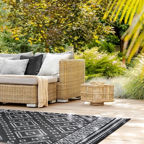 Large Out/Indoor Garden Rug Summer Area Runner Lightweight Black&White 150x240 - Picture 4 of 8