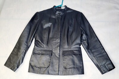 Newport News Easy Style Black Leather Professional Coat Jacket Women's Size  M