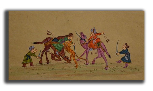 Maharajah Dashing Animal Hunt Handmade Miniature Painting 5 x 8 in "3948" - Picture 2 of 3