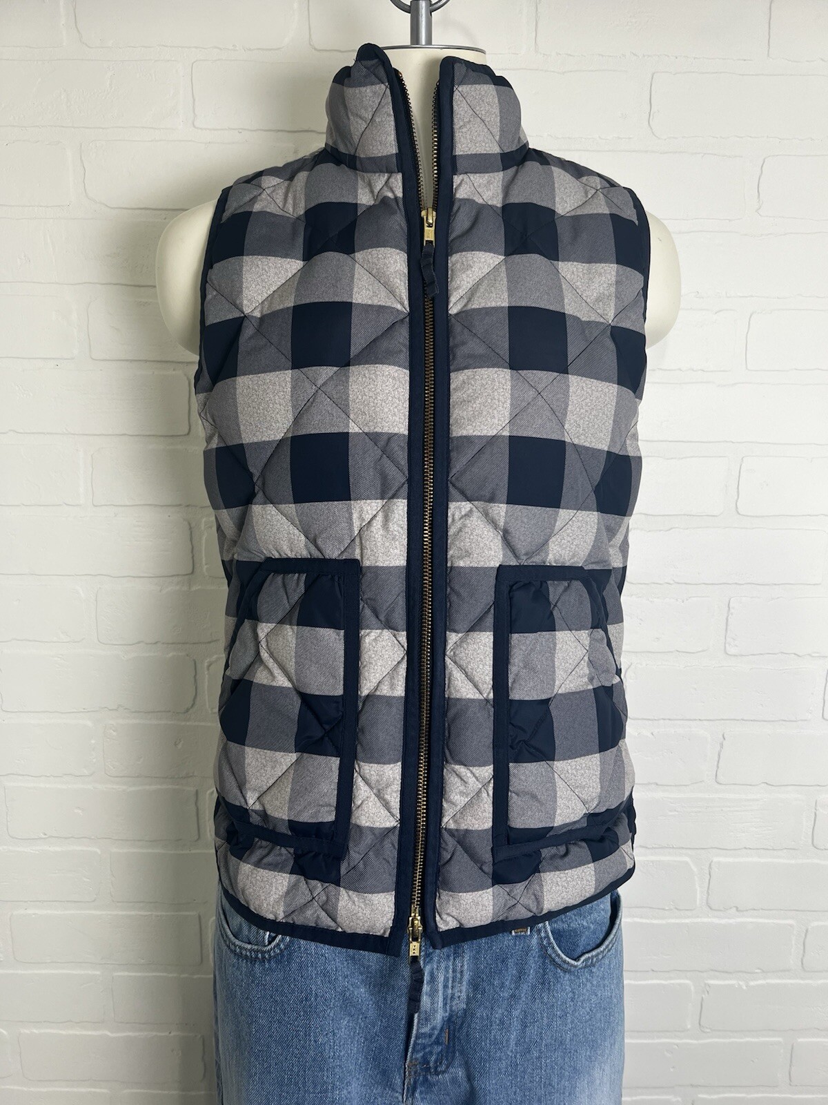 J. Crew Women’s Vest Size XS Blue Plaid Down And WaterFowl Filled Warm