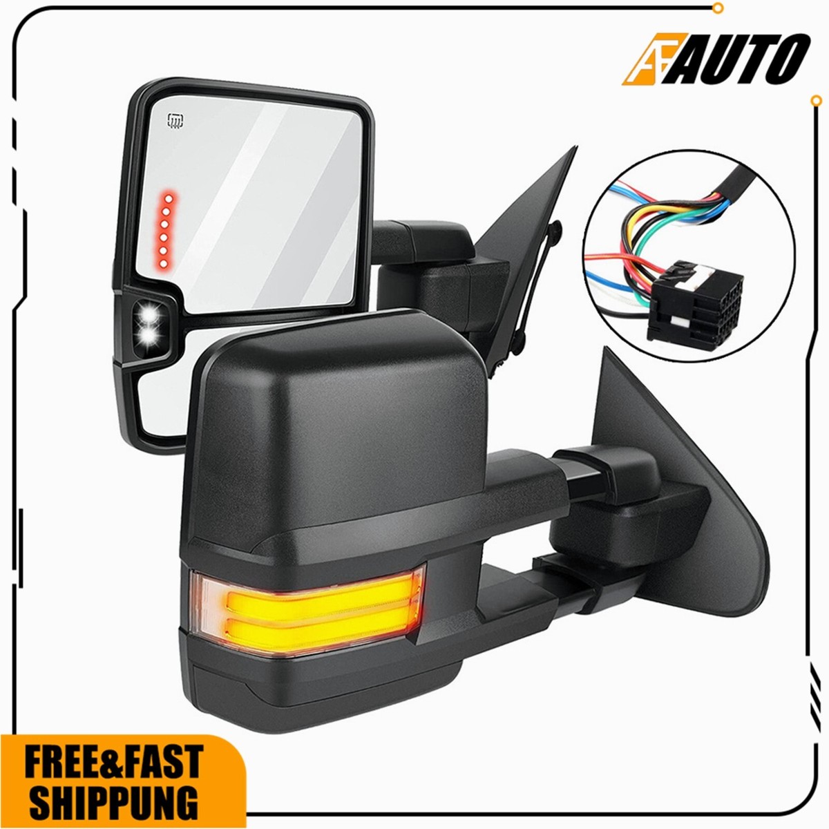 Carpartsinnovate Fit 14-18 Silverado Sierra Power Fold Heated Black