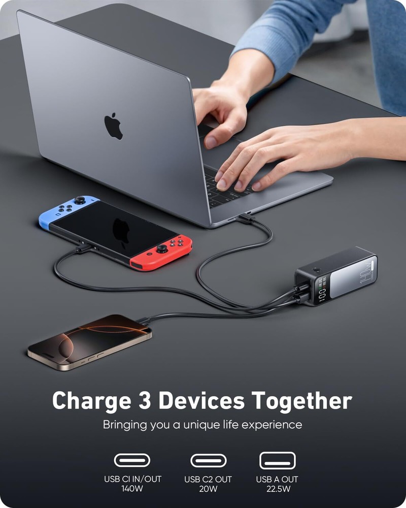 27000mAh 140W PD QC3 USB C Laptop Power Bank Fast Portable Charger