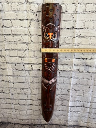 100cm Brown Owl Hand Carved Fair Trade Wooden Animal Wall Art Wall Hang Mask - Picture 5 of 8