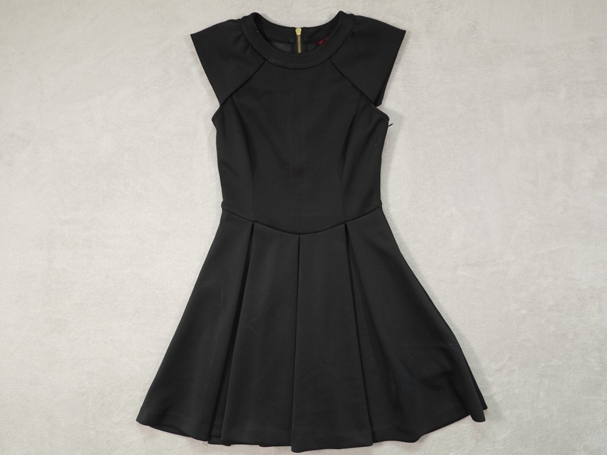 Ted Baker Womens 1 Black Dress Fit And Flare Pleated Round Neck Back Zip Ted Baker Womens 1 Black Dress Fit And Flare Pleated Round Neck Back Zip