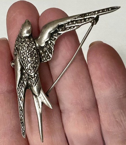 Vintage Sterlingsilber Markasit 3 Ketten SCHWALBE VOGEL Broschen Chatelaine Anstecknadel - Bild 5 von 18