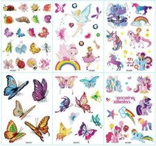 6 X Unicon Butterfly Kids Cartoon Waterproof Body Temporary Tattoos Stickers US