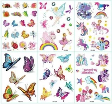 6 X Unicon Butterfly Kids Cartoon Waterproof Body Temporary Tattoos Stickers US