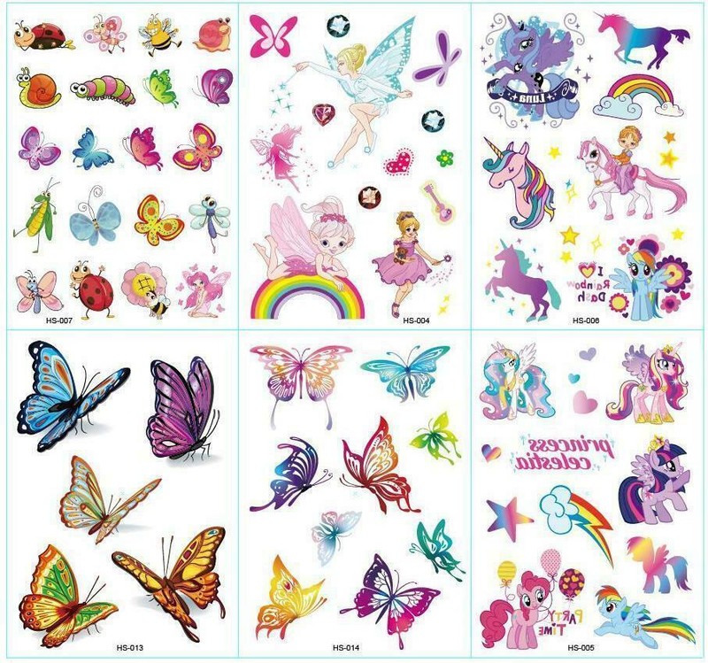 6 X Unicon Butterfly Kids Cartoon Waterproof Body Temporary Tattoos Stickers US