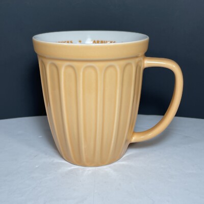 2006 Starbucks Ice Cream Peach Mug Orange Ribbed Fluted Ceramic Coffee Cup 16oz