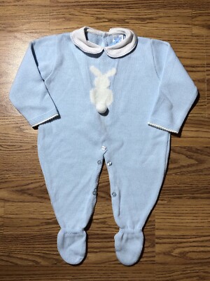 Sardon Designer Baby 1 Piece Romper Jumper Size 6-9 Months Blue Knit Bunny NWT