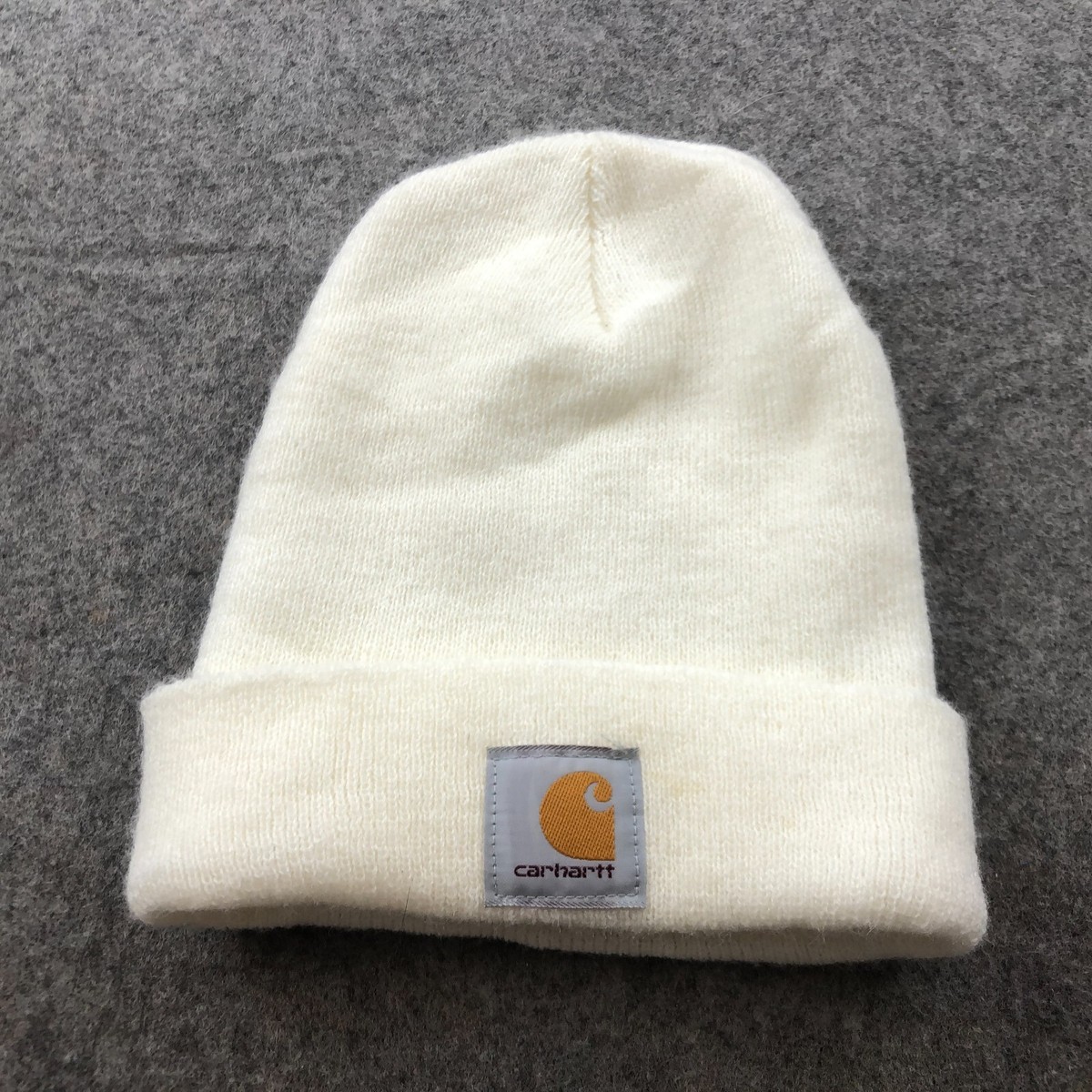 Carhartt Beanie Toboggan Skull Cap White Fleece Logo Workwear
