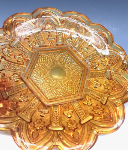 Antique 1840 BACCARAT LE CREUSOT French GOTHIC Lacy Flint Glass Amber 7.5" Plate - Picture 13 of 24