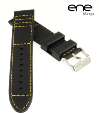 Premium ene strap Silikon Uhrenarmband Modell 113 schwarz-gelb 24 mm