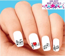Waterslide Nail Decals - Set of 20 Music Notes Treble Clef Assorted with Heart